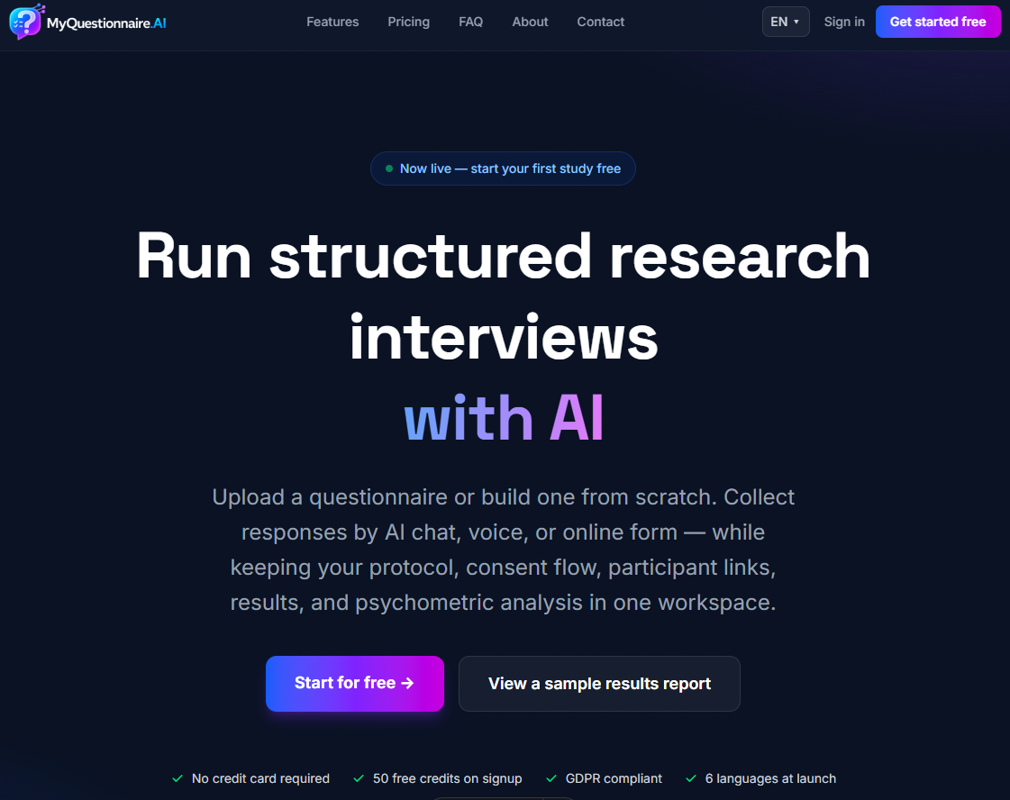 myquestionnaire.ai &mdash; Study results dashboard